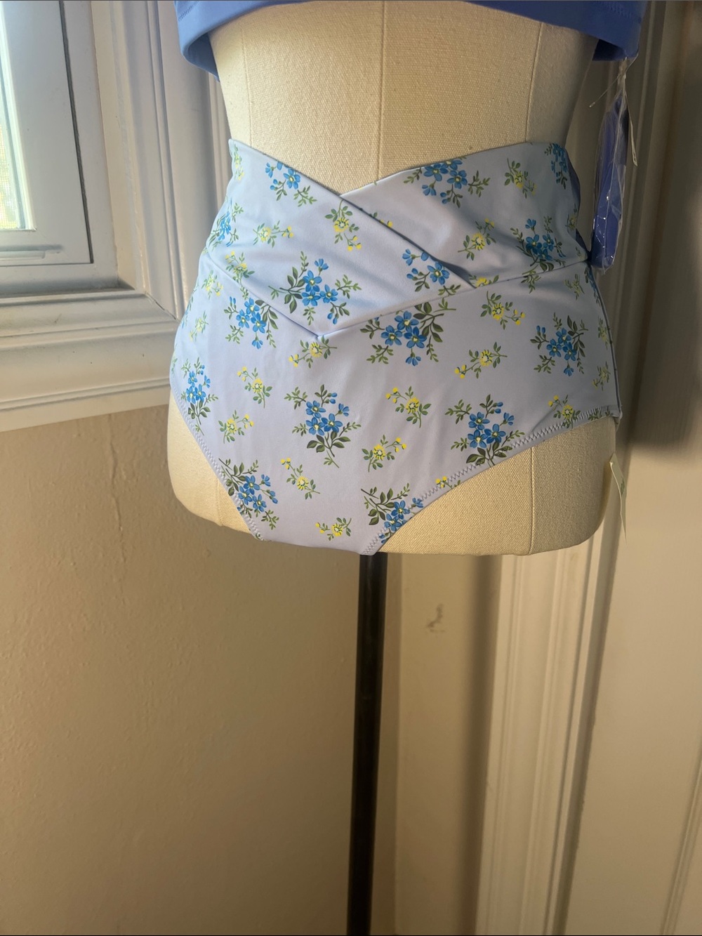aerie Light Blue Floral High-Waist Bikini Bottoms